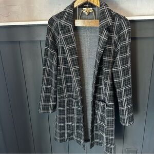 MELLODAY Gray Black Plaid Knit Midi Coat with Pockets size Large